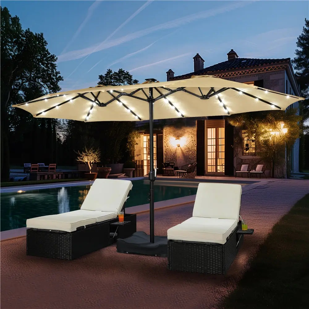 13/15ft Crank Umbrella – LED & Sandbags Included