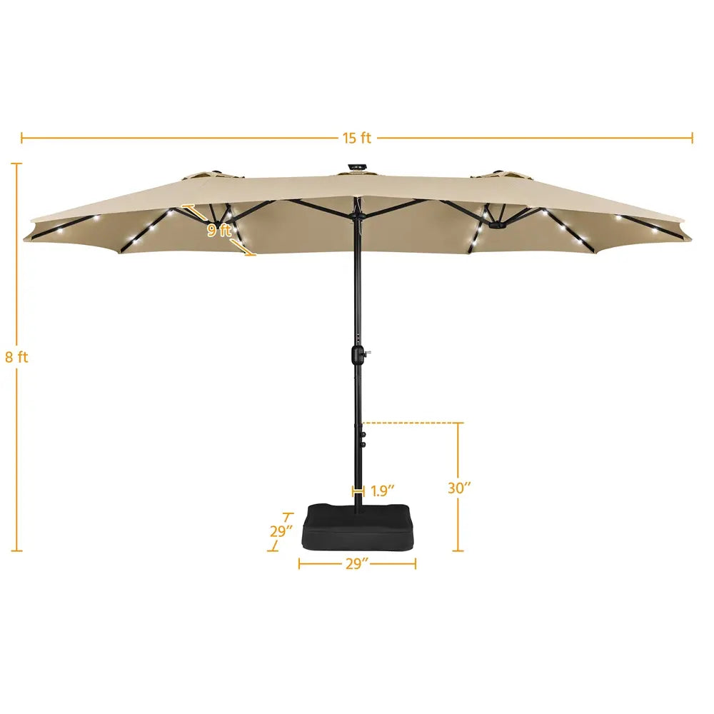 13/15ft Crank Umbrella – LED & Sandbags Included