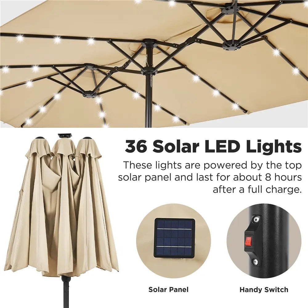 13/15ft Crank Umbrella – LED & Sandbags Included