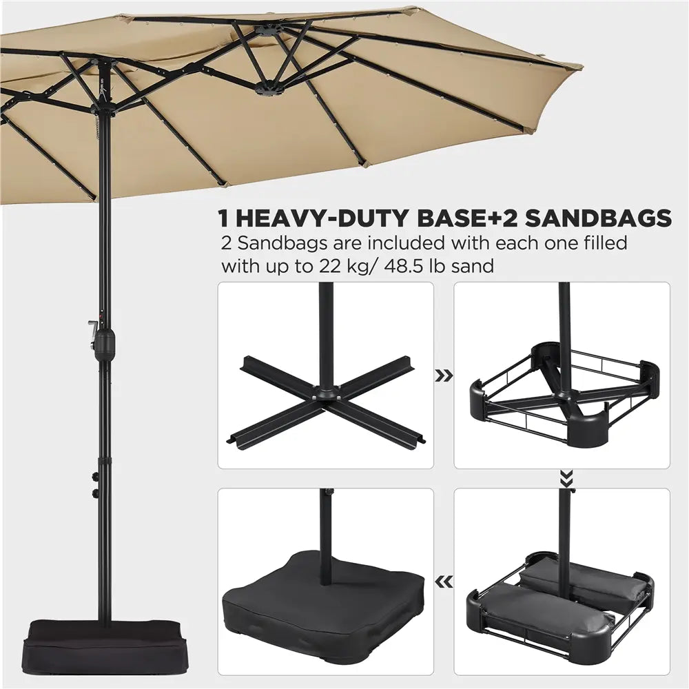 13/15ft Crank Umbrella – LED & Sandbags Included