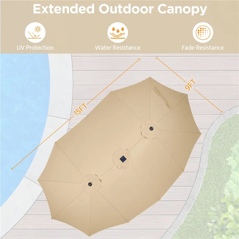 13/15ft Crank Umbrella – LED & Sandbags Included