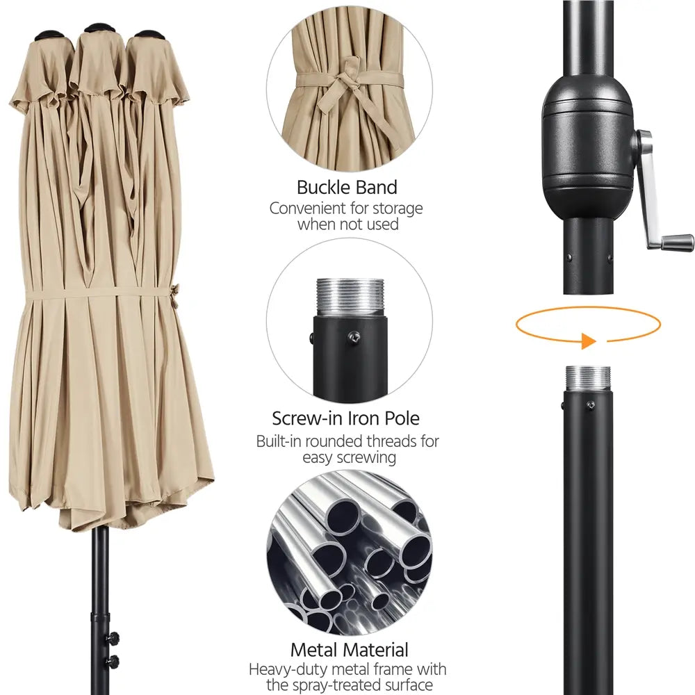 13/15ft Crank Umbrella – LED & Sandbags Included