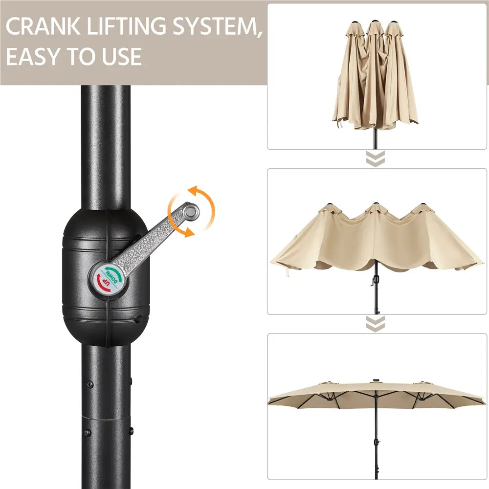13/15ft Crank Umbrella – LED & Sandbags Included