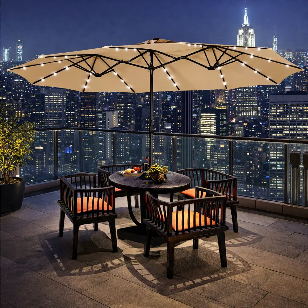 13/15ft Crank Umbrella – LED & Sandbags Included