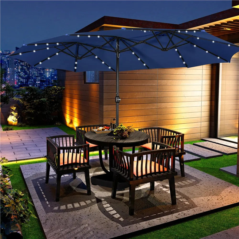 13/15ft Crank Umbrella – LED & Sandbags Included