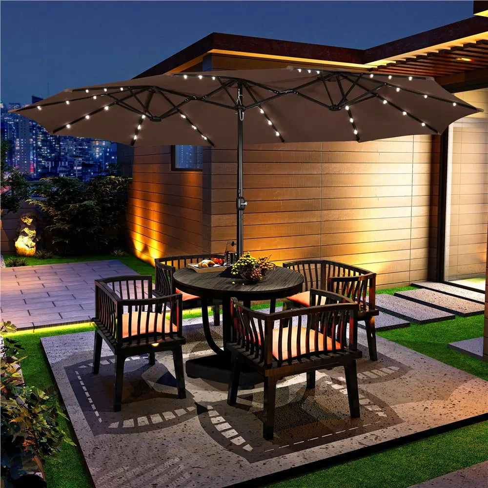 13/15ft Crank Umbrella – LED & Sandbags Included
