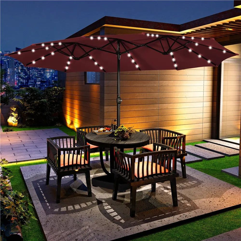13/15ft Crank Umbrella – LED & Sandbags Included