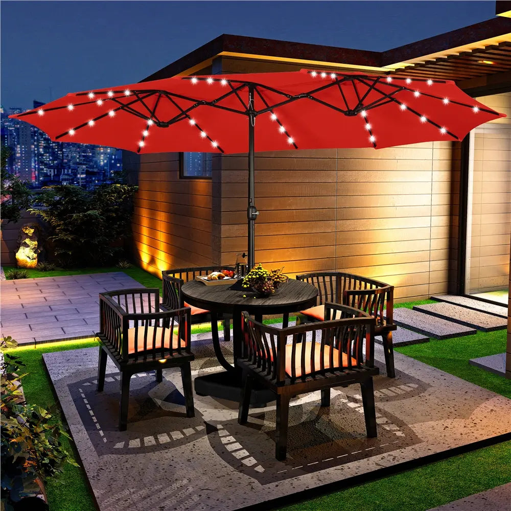 13/15ft Crank Umbrella – LED & Sandbags Included