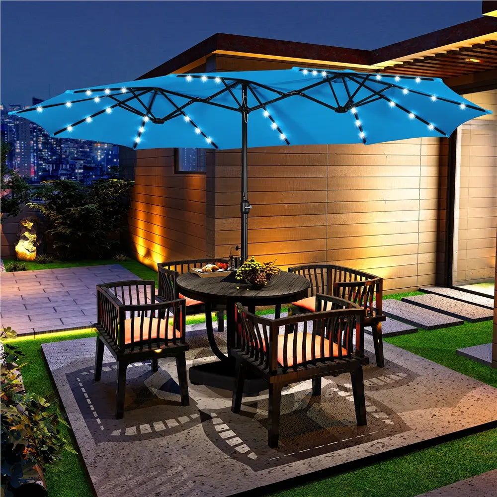 13/15ft Crank Umbrella – LED & Sandbags Included