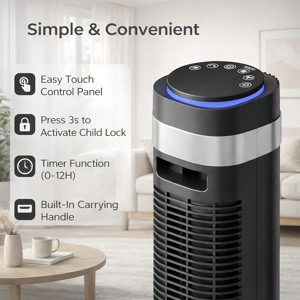 Energy‑Saving 12‑Hour Timer Tower Fan