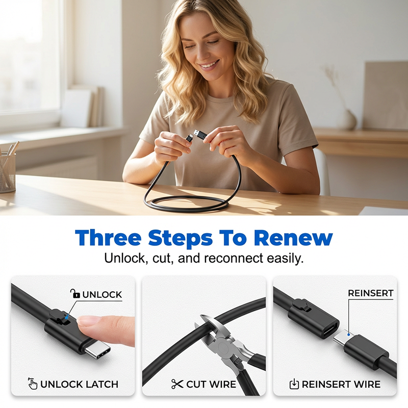 Reconnectable Fast Charging Type‑C Cord